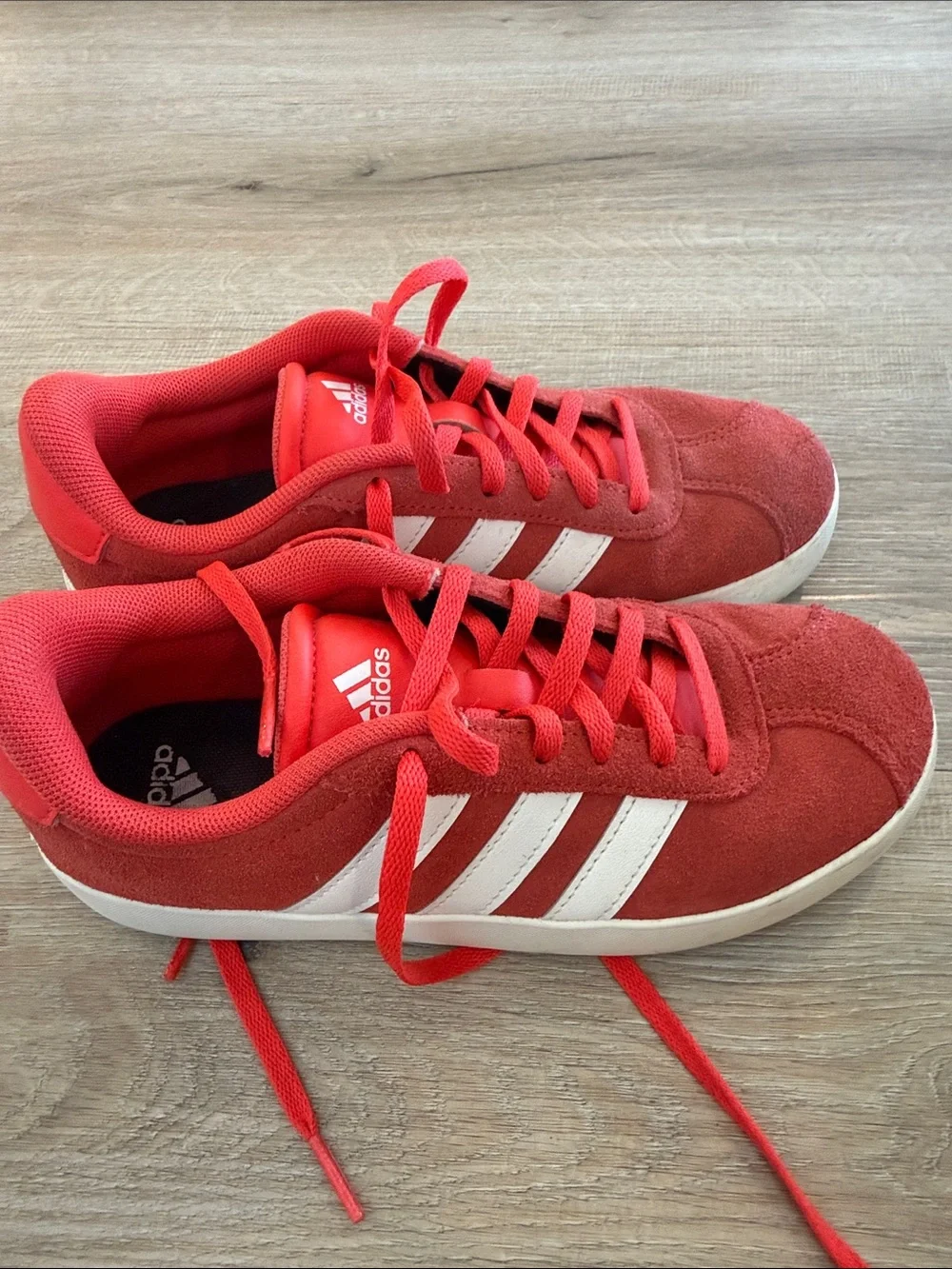 adidas Red Suede Low-Top Sneakers with White Stripes